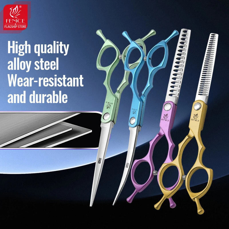 Fenice 6.5 Inch Professional Dog Grooming Scissors Set Kits Straight&Thinner&Curved Grooming Shears Tool Set tesoura wmark