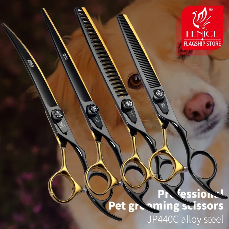 Fenice JP440C Steel 6.5/7/7.5/ 8 Inch Professional Pet Dogs Grooming Scissors Set Straight Curved Thinning Shear Scissors - FENICE TOTEM