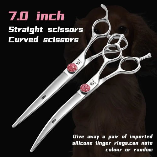 Fenice Professional 6/6.75/7/7.5 Inch Pet Scissors For Dog Grooming Straight&Thinner&Curved&Chunker Grooming Shears Tool Set - FENICE TOTEM