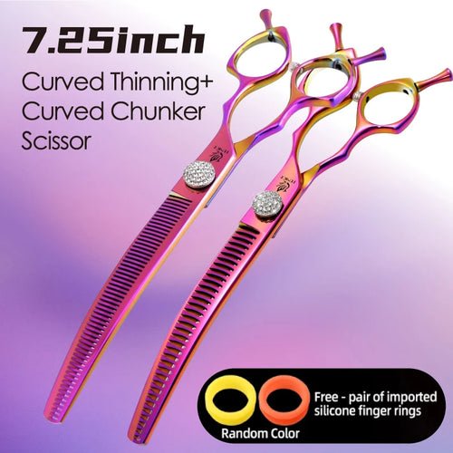 Fenice Grooming Scissors Diamond Screw 7.25 Inch Professional Curved Chunker Scissors Thinner Shears for Pet Beautician Tesoura - FENICE TOTEM