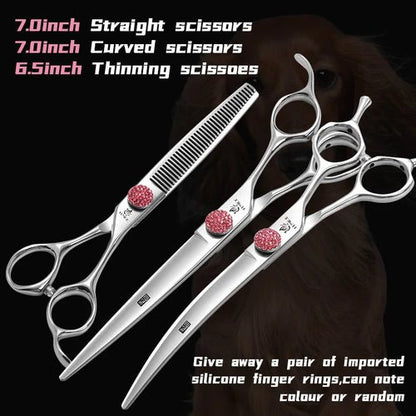 Fenice Professional 6/6.75/7/7.5 Inch Pet Scissors For Dog Grooming Straight&Thinner&Curved&Chunker Grooming Shears Tool Set - FENICE TOTEM