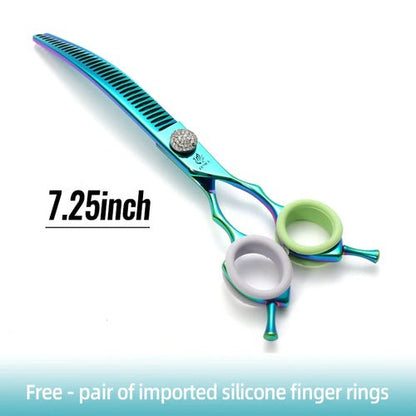 Fenice Grooming Scissors Diamond Screw 7.25 Inch Professional Curved Chunker Scissors Thinner Shears for Pet Beautician Tesoura - FENICE TOTEM