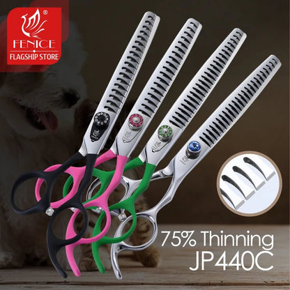 Fenice Pet Scissors 7/7.5/8 inch Dog Grooming Chunker Shark Scissors Trimming Thinning Shears Thinning Rate about 75% - FENICE TOTEM