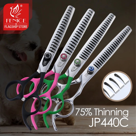 Fenice Pet Scissors 7/7.5/8 inch Dog Grooming Chunker Shark Scissors Trimming Thinning Shears Thinning Rate about 75%