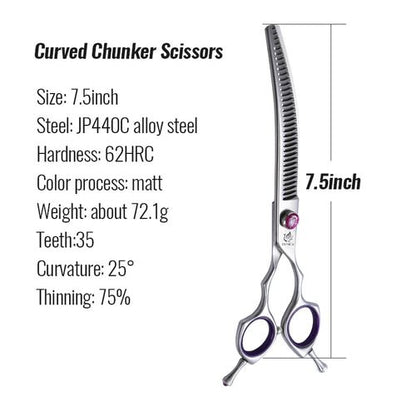 Fenice JP440C 7/8 Inch Professional Pet Dogs Grooming Scissors Straight Curved Thinning Chunker Shear Scissors Set For Dogs - FENICE TOTEM