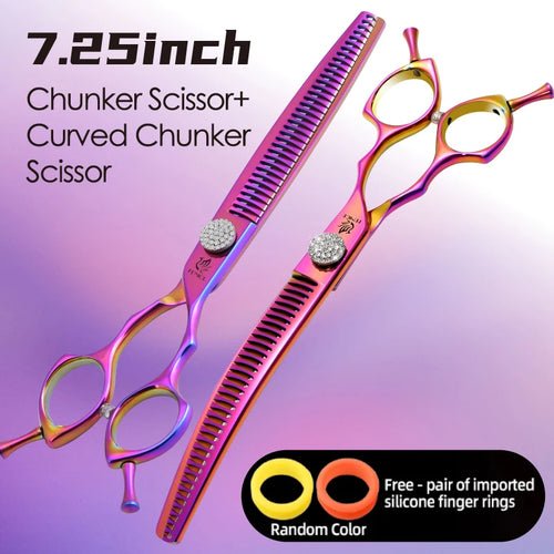 Fenice Grooming Scissors Diamond Screw 7.25 Inch Professional Curved Chunker Scissors Thinner Shears for Pet Beautician Tesoura - FENICE TOTEM