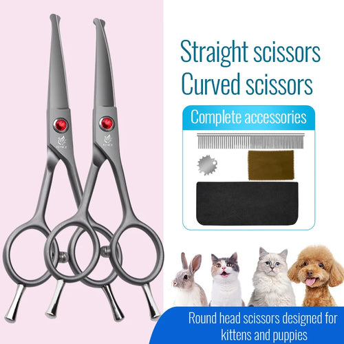 Fenice 4.5 Safety Round Tip Pet Dog Cat Grooming Cutting Scissors Dogs Hair Cutting Shear for Eyes/Face/Foot/Nose