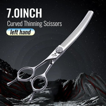 Fenice Left Hand 7 Inch JP440C Steel Pet Hair Scissors For Dog Grooming Curved Thinner&Straight Fluffy Shears For Dogs Grooming - FENICE TOTEM