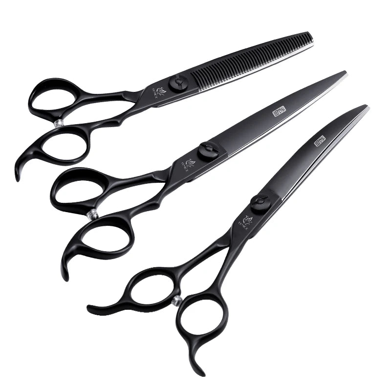 Fenice professional 7 inch curved cutting serration scissors blade with saw pet scissors for dog grooming shears makas tijeras - FENICE TOTEM