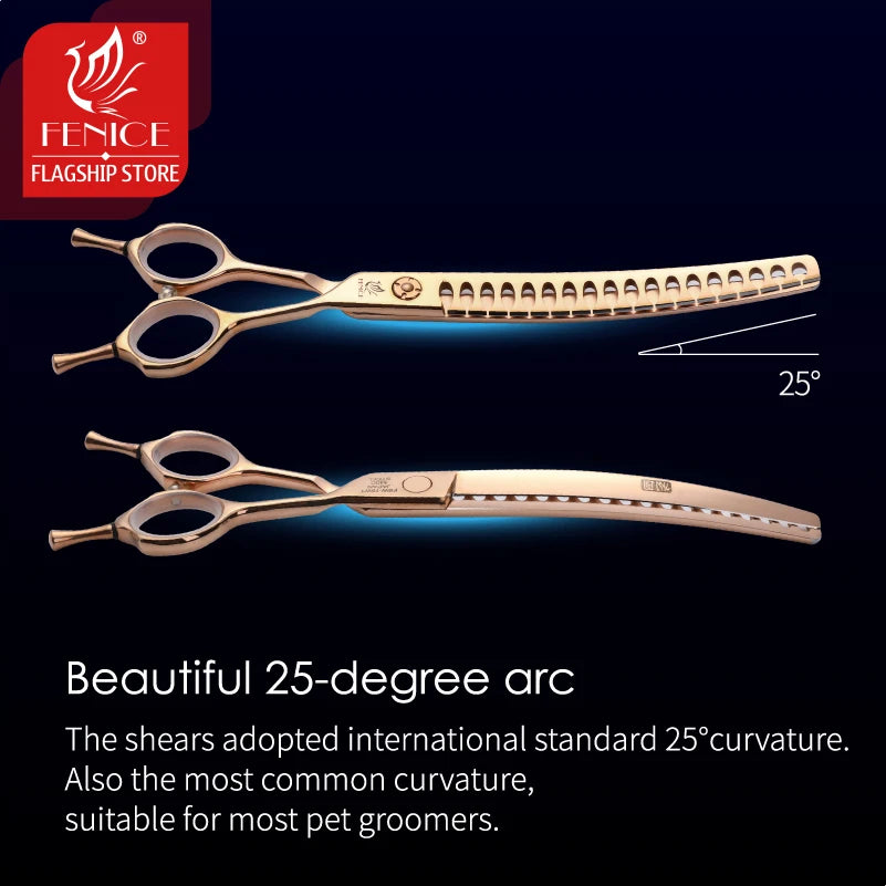 Fenice 7 inch 7.5 inch Professional Dog Grooming Shears Curved Chunker Scissors for Dog Face Body Cutting JP 440C High Quality