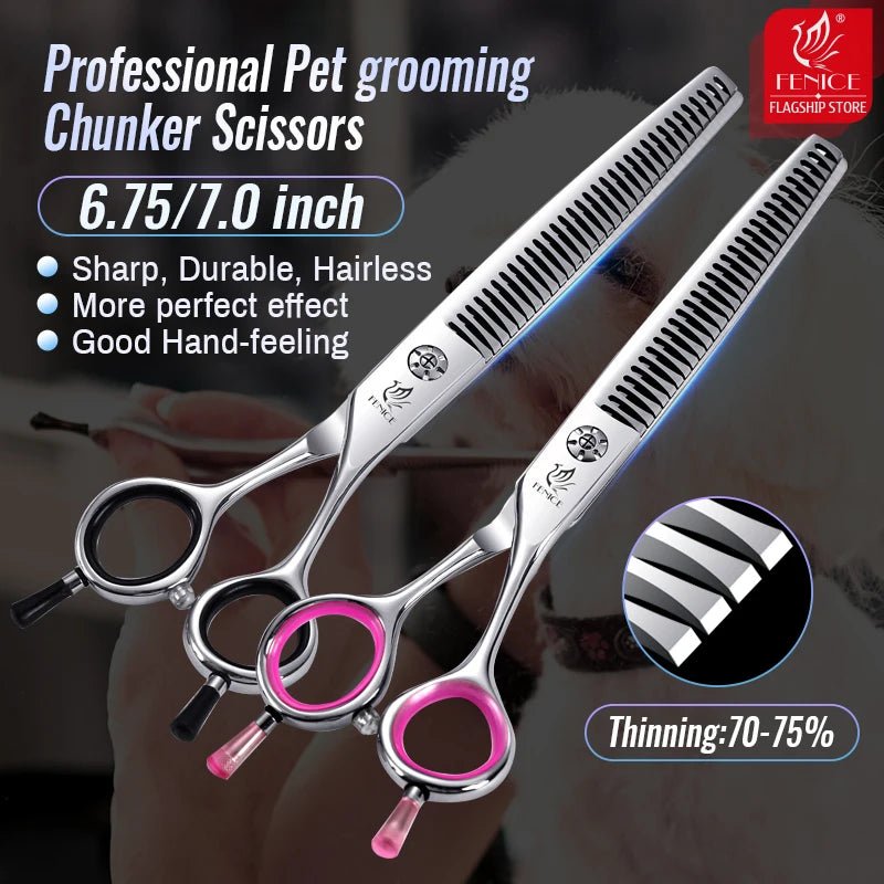 Fenice Japan 440C stainless steel 6.75/7 inch pet dog grooming scissors thinning shears for dogs thinning rate 70% - FENICE TOTEM