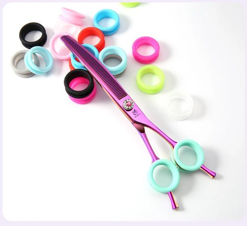 Fenice Colorful Silicon Rubber Grooming Scissors Ring Durable Hair Cutting Shears Accessories Sewing Tools Fit For Pet Shears - FENICE TOTEM