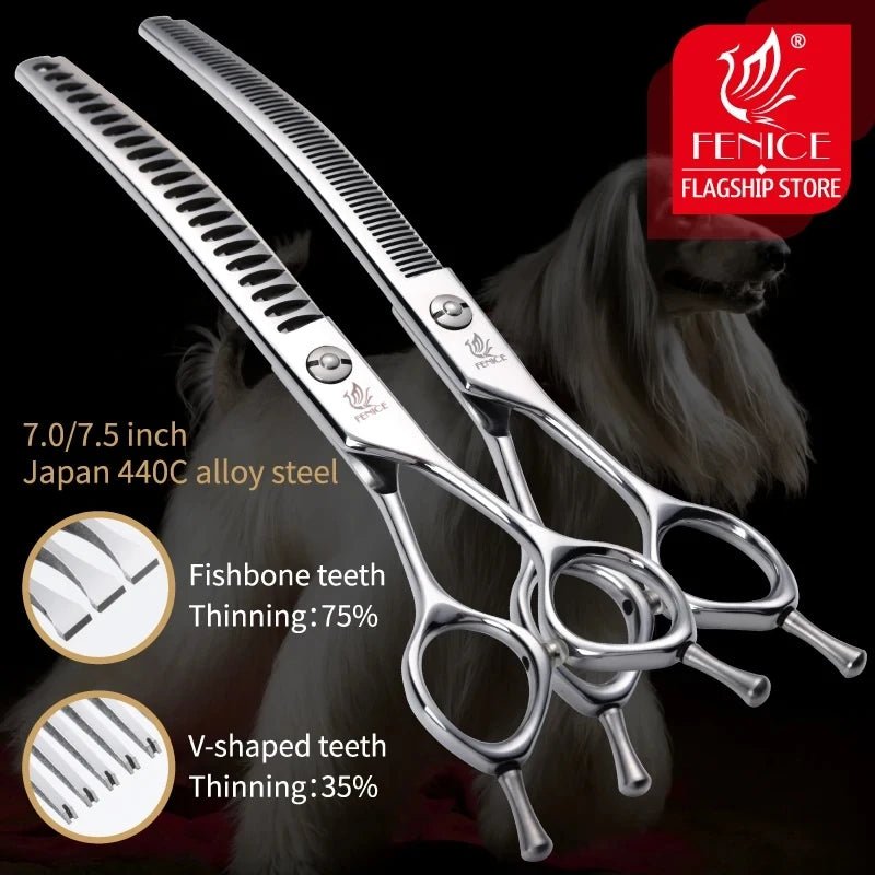 Fenice Professional Dog Grooming Shears Curved Thinning Scissors for Dog Face QW - 7XXXT - FENICE TOTEM