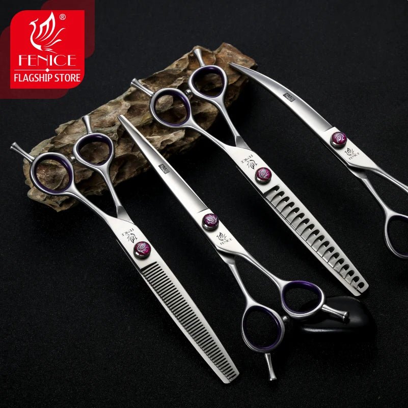 Fenice JP440C 7/8 Inch Professional Pet Dogs Grooming Scissors Straight Curved Thinning Chunker Shear Scissors Set For Dogs - FENICE TOTEM