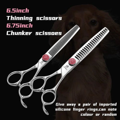 Fenice Professional 6/6.75/7/7.5 Inch Pet Scissors For Dog Grooming Straight&Thinner&Curved&Chunker Grooming Shears Tool Set - FENICE TOTEM