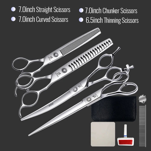 Fenice 6//6.5/7/7.5 Inch Professional Pet Dogs Grooming Scissors Set Straight&Curved &Thinner&Chunker Shear Scissors