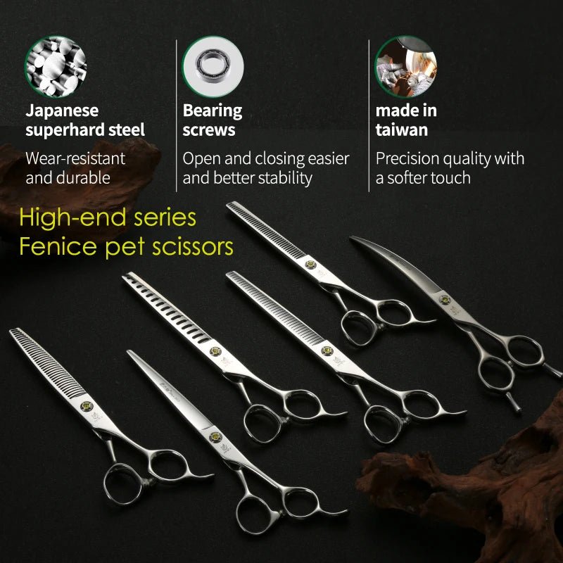 Fenice Professional Pet Scissors Straight&Thinning&Curved Grooming Shears Tool Dog Scissors Grooming - FENICE TOTEM