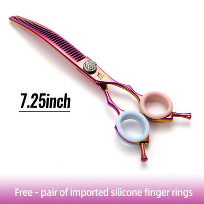 Fenice Grooming Scissors Diamond Screw 7.25 Inch Professional Curved Chunker Scissors Thinner Shears for Pet Beautician Tesoura - FENICE TOTEM