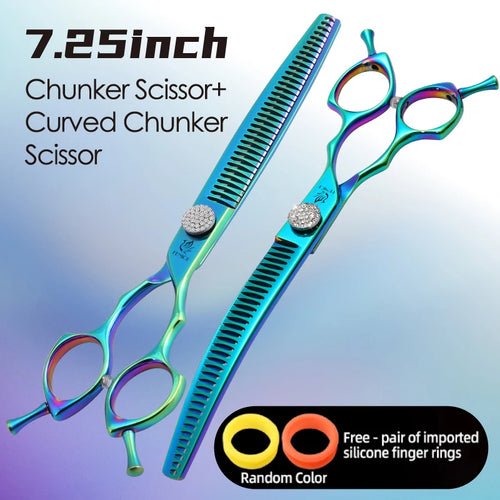 Fenice Grooming Scissors Diamond Screw 7.25 Inch Professional Curved Chunker Scissors Thinner Shears for Pet Beautician Tesoura - FENICE TOTEM