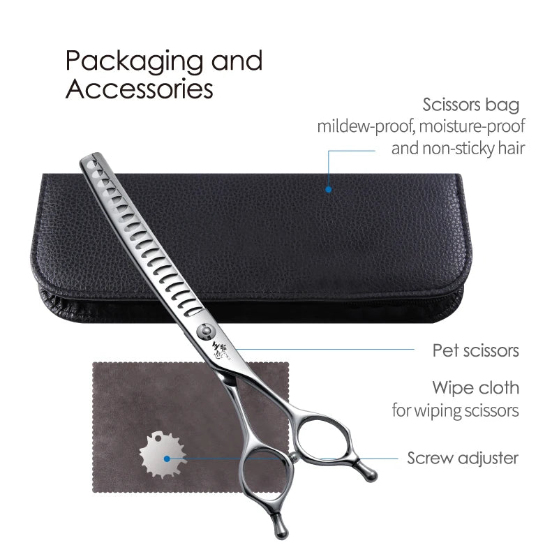 Fenice Professional 7 inch Dog Grooming Shears 38° Curved Chunker Scissors FEWY - 718T - FENICE TOTEM