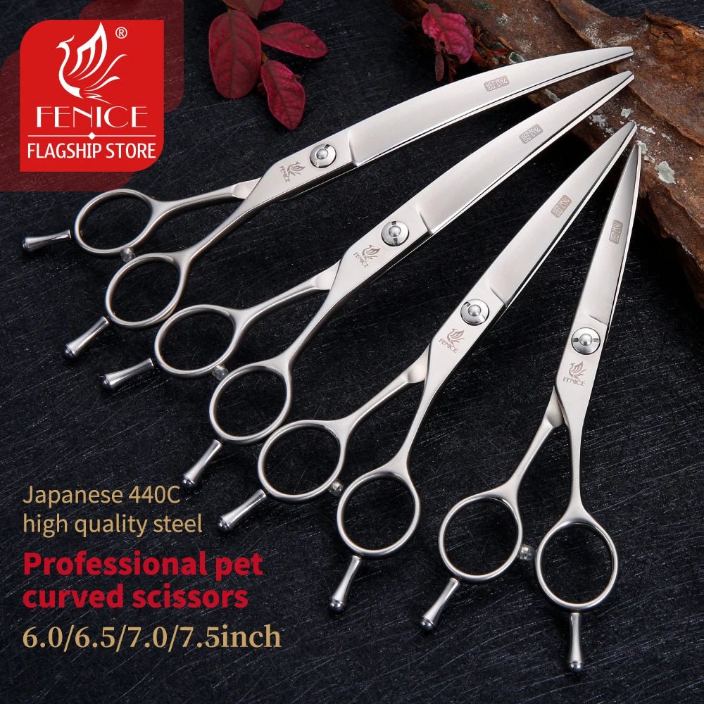 Fenice 6/6.5/7/7.5/8 inch Professional Curved 35° Pet Dogs Grooming Scissors Pets Hair Cuttings Shears tesoura tijeras - FENICE TOTEM