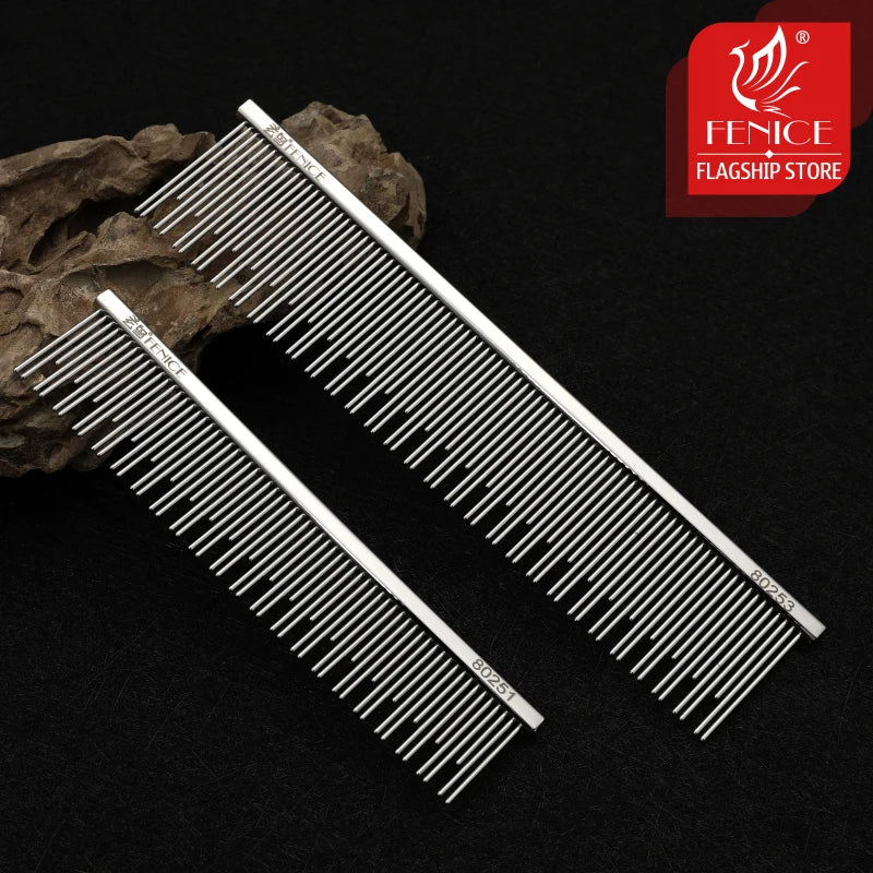 Fenice Professional Anti - Corrosion Grooming Comb For Dogs Cats Tapered Stainless Steel Pins Pet Grooming Supplies - FENICE TOTEM