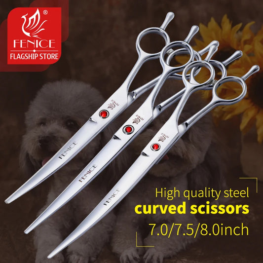 Fenice Stainless Steel 7/7.5/8 inch Curved Scissors Pet Dog Grooming Scissors Pets Hair Cuttings Shears ножницы tijeras tesoura