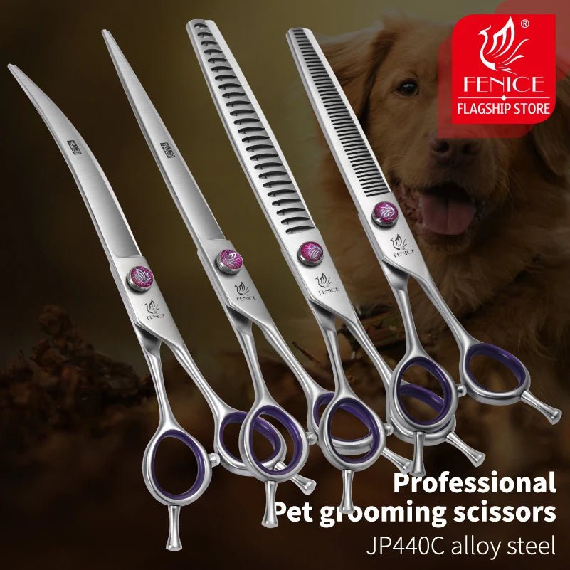 Fenice JP440C 7/8 Inch Professional Pet Dogs Grooming Scissors Straight Curved Thinning Chunker Shear Scissors Set For Dogs - FENICE TOTEM