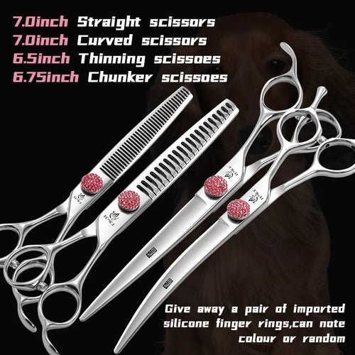 Fenice Professional 6/6.75/7/7.5 Inch Pet Scissors For Dog Grooming Straight&Thinner&Curved&Chunker Grooming Shears Tool Set - FENICE TOTEM