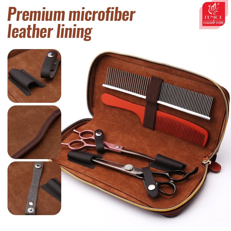 Fenice Barber Scissors Storage Case Salon PU Leather Pouch Haircut Shears Holdster Bag Portable Hairdressing Storage Box - FENICE TOTEM