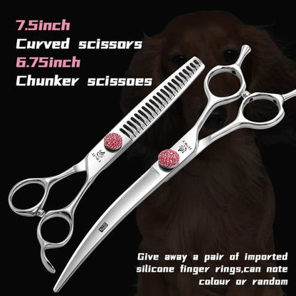 Fenice Professional 6/6.75/7/7.5 Inch Pet Scissors For Dog Grooming Straight&Thinner&Curved&Chunker Grooming Shears Tool Set - FENICE TOTEM