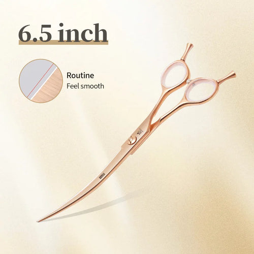 Fenice 6.5/7.0 inch JP440C Rose gold Pet Dog Grooming Routined/Serrated Curved Scissors Traceless/V-shaped Teeth Thinning Shears
