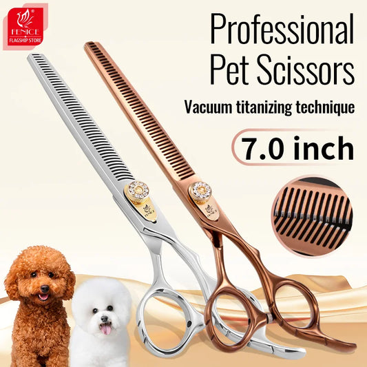 Fenice 7.0 inch Professional Double Teeth Scissors for Pet Dog Grooming Thinner Chunker Thinning Rate 20-30% JP440C