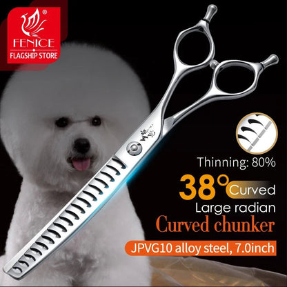 Fenice Professional 7 inch Dog Grooming Shears 38° Curved Chunker Scissors FEWY - 718T - FENICE TOTEM