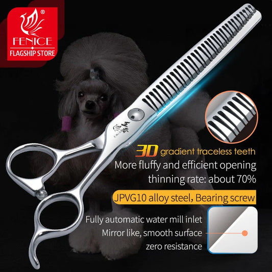 Fenice 7 Inch 3D Gradient Traceless 34 Teeth VG10 Steel Pet Scissors Dog Grooming Chunker Scissors Bearing Screws Thinning 70%