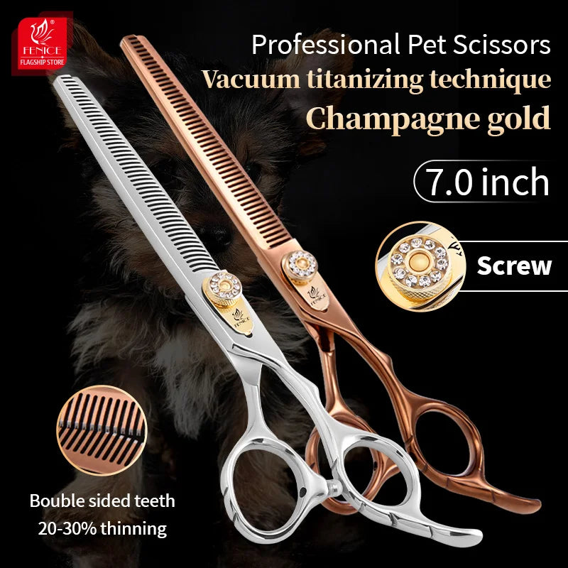 Fenice 7.0 inch Double Teeth Pet Thinning Scissors Professional Dog Pet Grooming Scissors Animals Haircut Thinning 20-30%