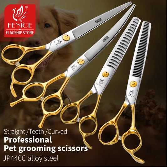 Fenice JP440C Steel Professional Pet Scissors Straight&Thinning&Curved Grooming Shears Tool Set
