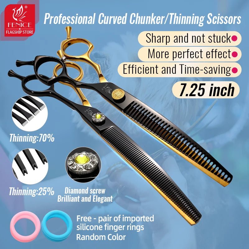 Fenice JP440C Steel 6.5/7/7.5/ 8 Inch Professional Pet Dogs Grooming Scissors Set Straight Curved Thinning Shear Scissors - FENICE TOTEM