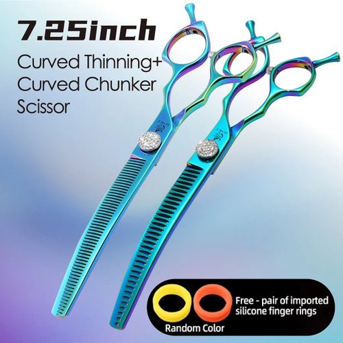 Fenice Grooming Scissors Diamond Screw 7.25 Inch Professional Curved Chunker Scissors Thinner Shears for Pet Beautician Tesoura - FENICE TOTEM