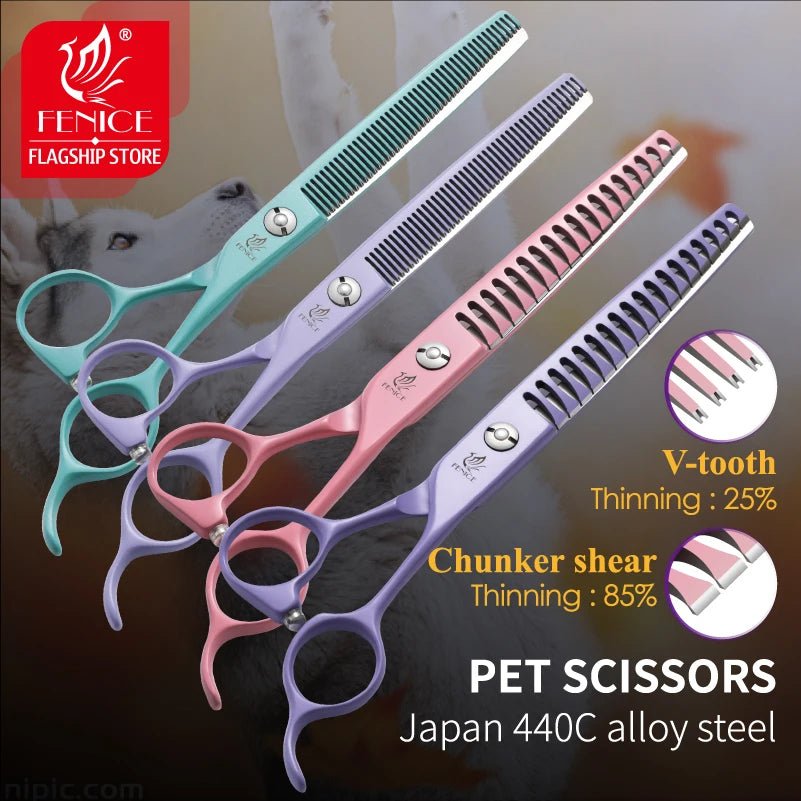 Fenice Professional 6.5/7.0 Inch JP440C Macaron Colorful Pet Thinning Chunker Scissors for Dog Grooming Shears - FENICE TOTEM