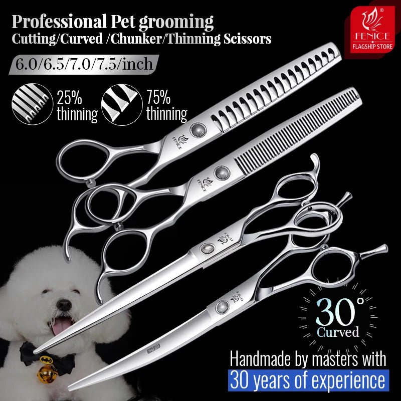 Fenice 6//6.5/7/7.5 Inch Professional Pet Dogs Grooming Scissors Set Straight&Curved &Thinner&Chunker Shear Scissors - FENICE TOTEM